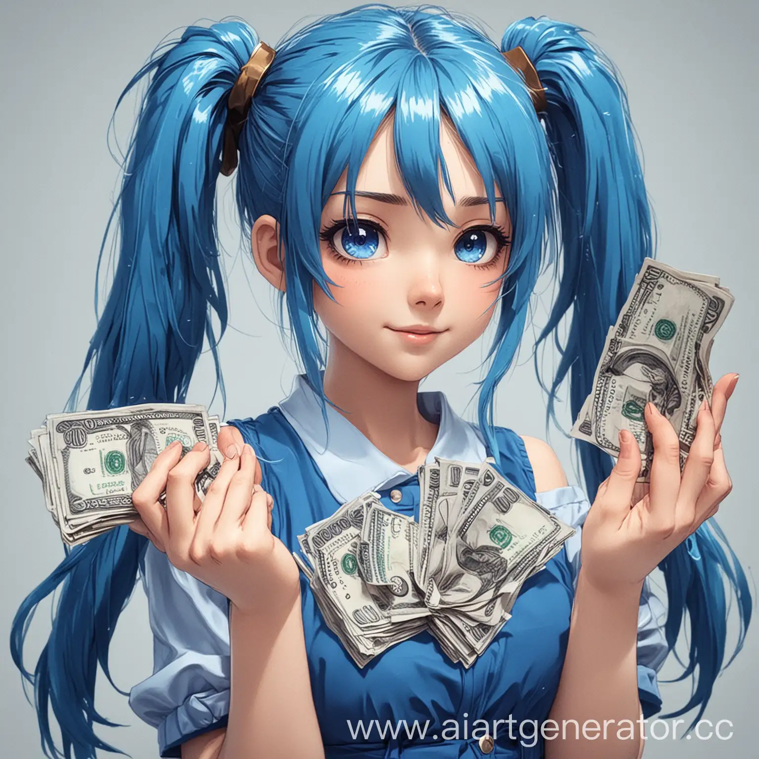 Anime-Girl-Holding-Cash-Time-Sign-with-Blue-Pigtails