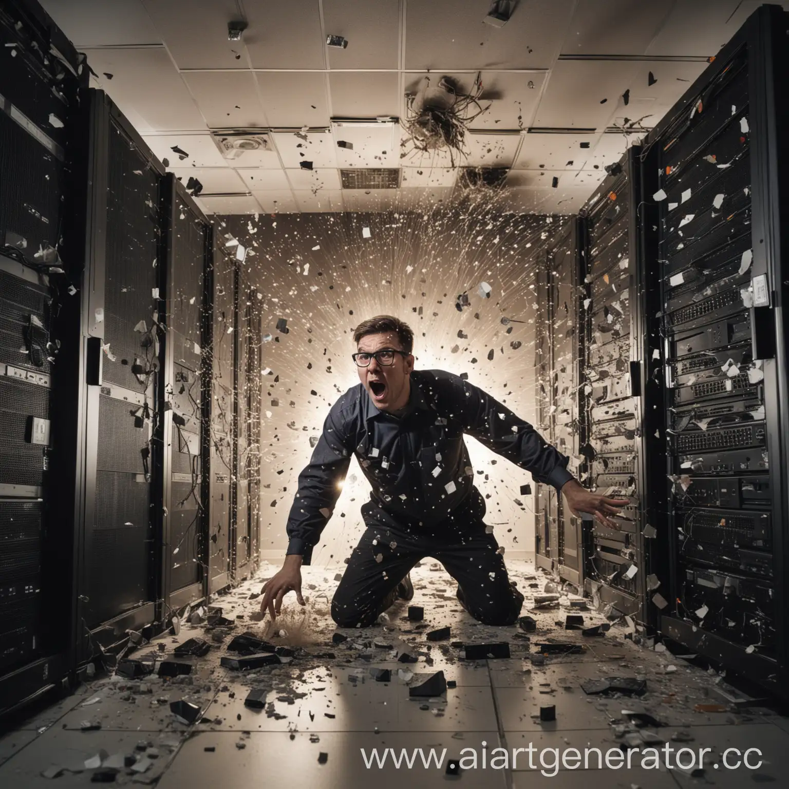 System-Administrator-Amidst-Server-Room-Chaos-and-Explosions