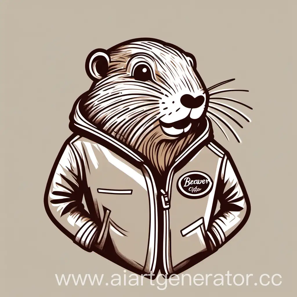 Beaver-in-Racing-Jacket-with-Cup-of-Coffee-Thin-Line-Art