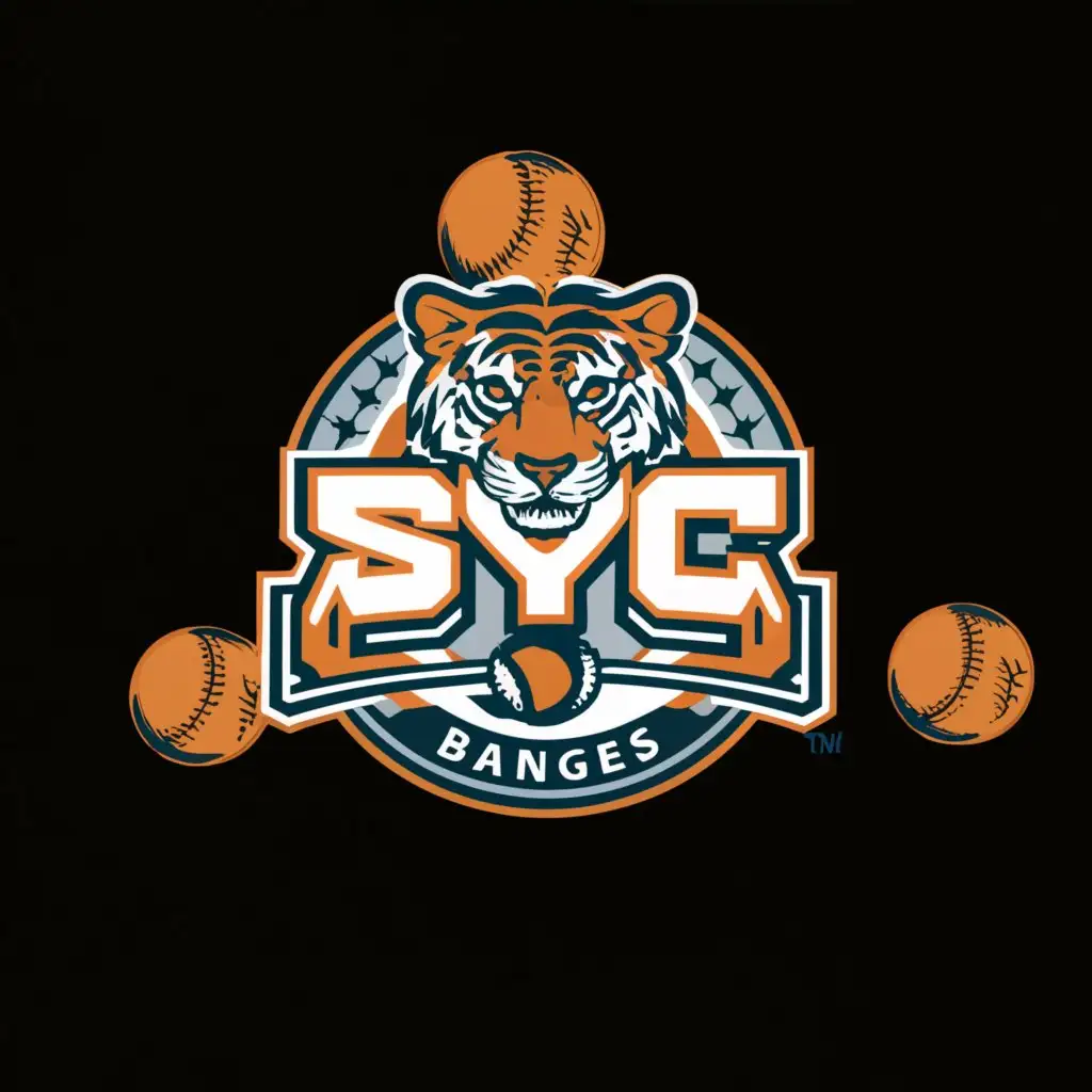 a logo design,with the text "SYC Bangles", main symbol:Bangle Tiger, Softball, Girls, Orange, Navy blue, Gray, White, Springfield, VA,complex,be used in Sports Fitness industry,clear background