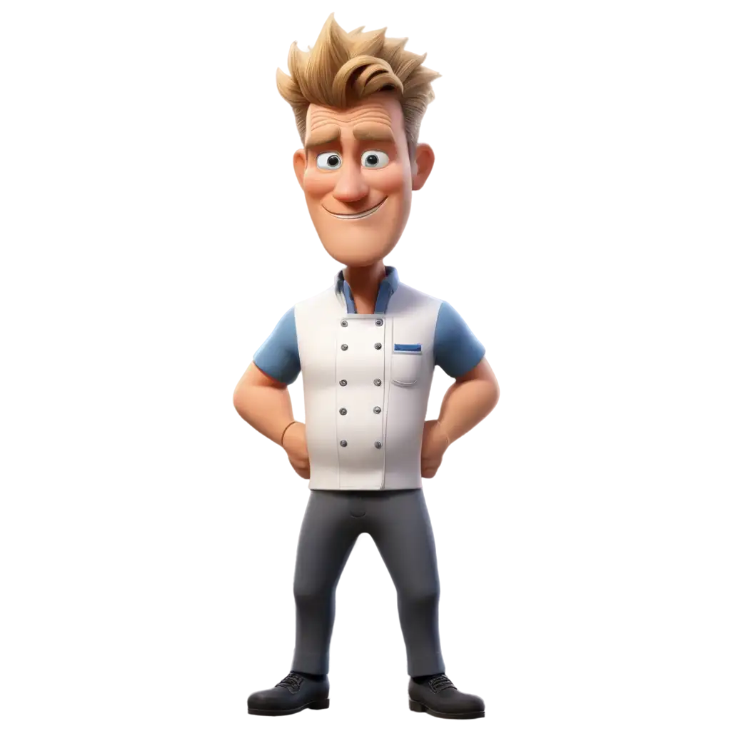 3D cartoon of Gordon Ramsay, in a cartoon style, in the style of Pixar