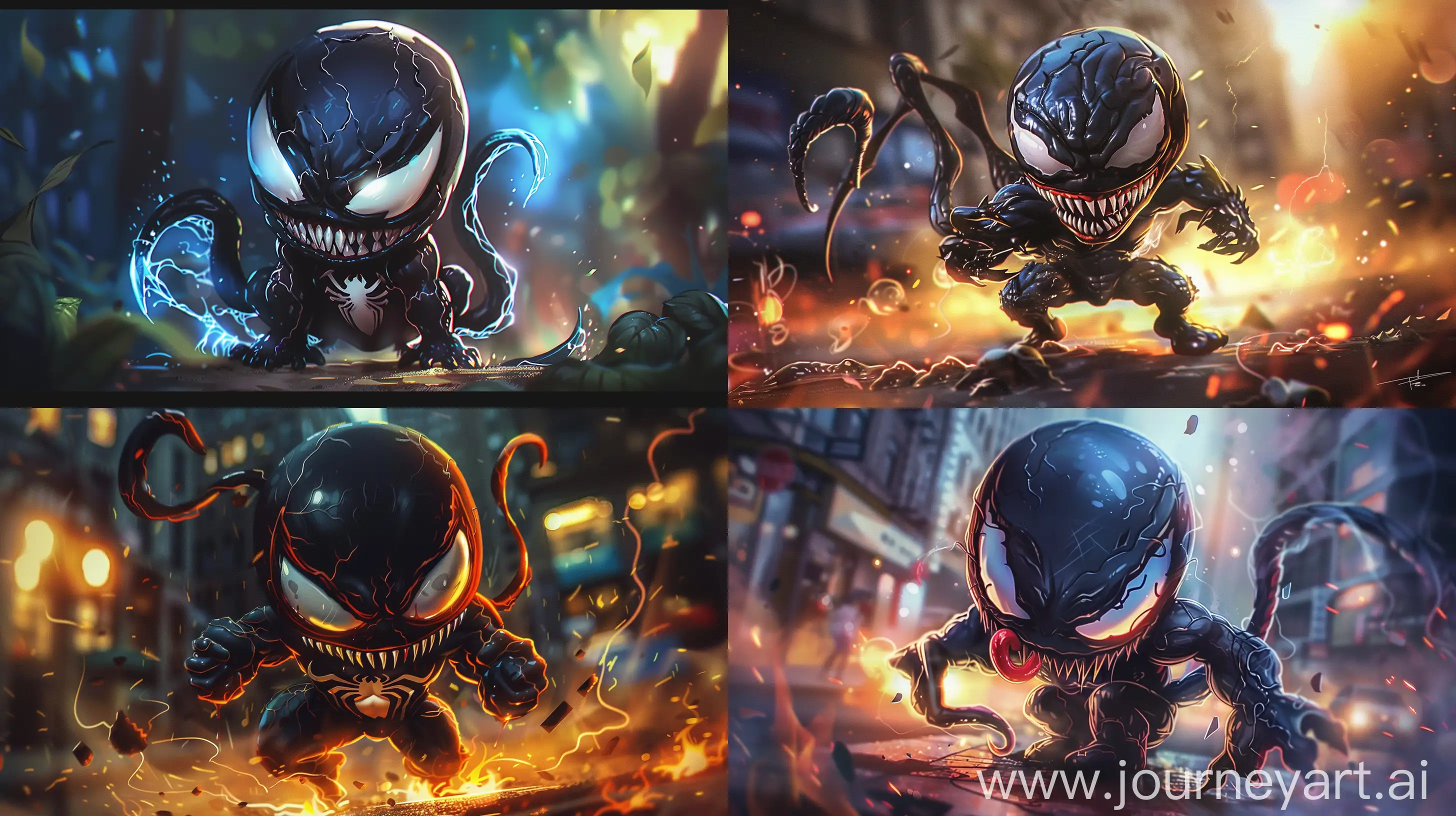 Chibi-Venom-Marvel-Character-with-Oni-Mask-in-Action-Scene