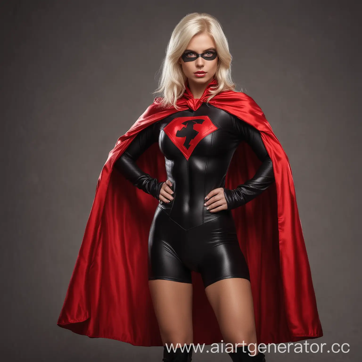 Blondinka-in-Black-Superhero-Suit-with-Red-Cape