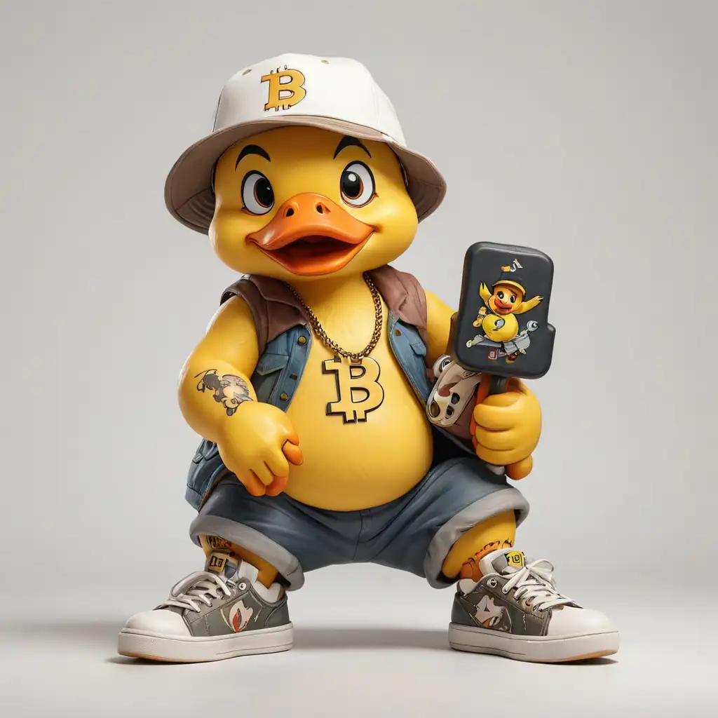 Bitcoin Yellow Duck with Hat and Tattoo Wearing Sneakers