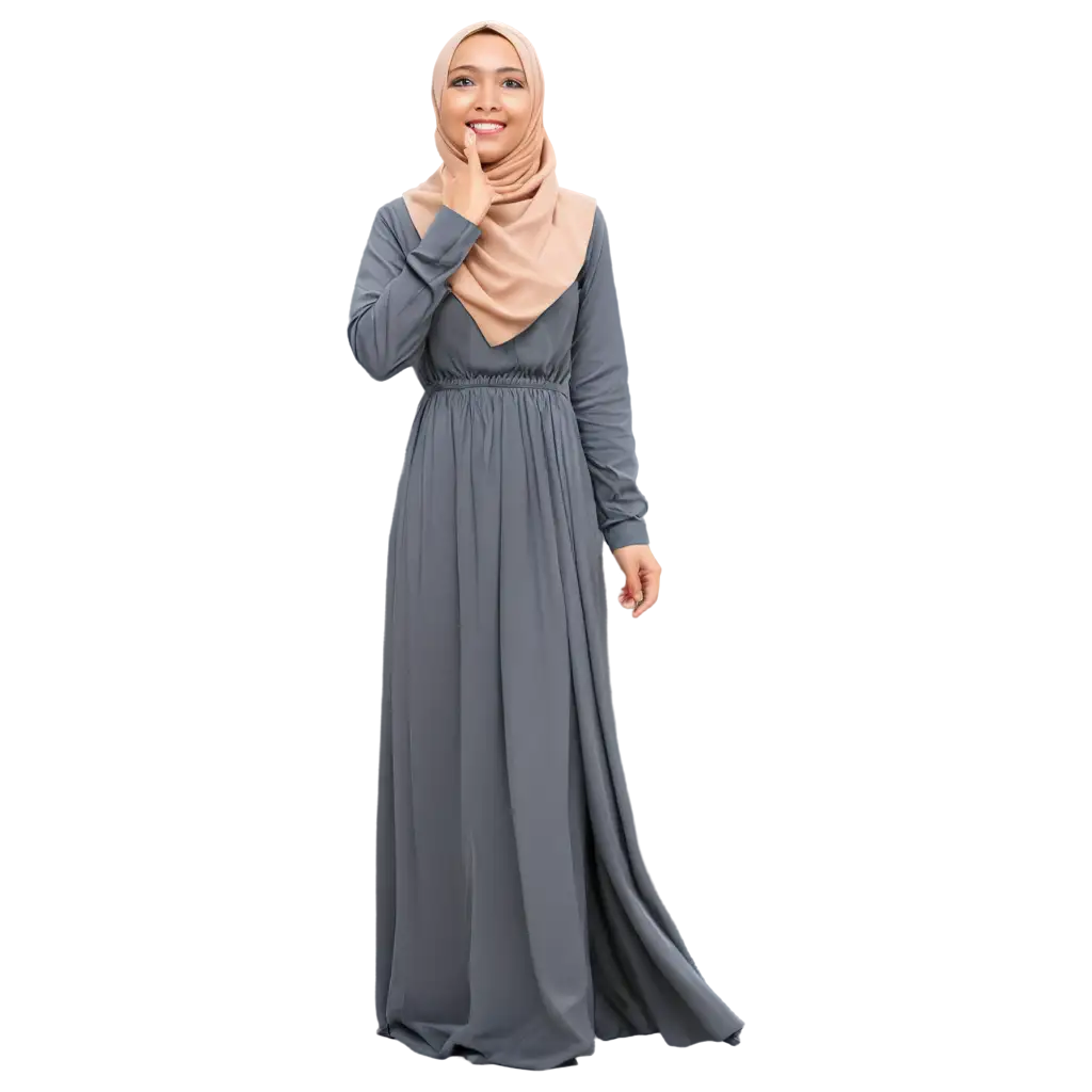 indonesia woman on long dress hijab fashion muslimah, gray background