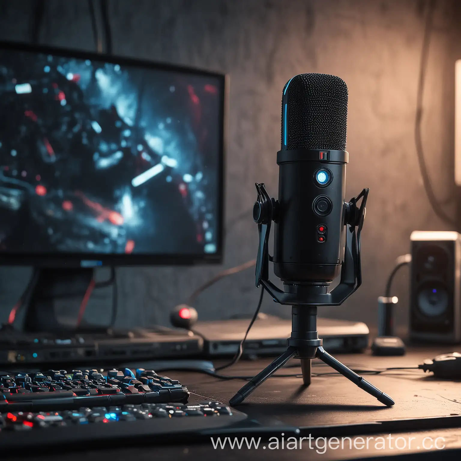 Futuristic-Gaming-Microphone-on-HighTech-Desk-2077-Setup