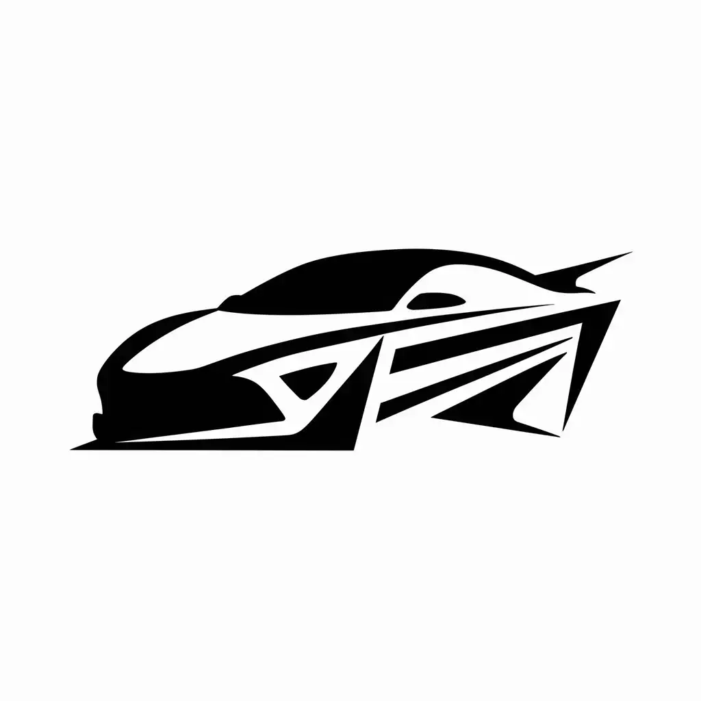 Create a logo, a stylized car, a silhouette of a car,a car with lines vector logo,color black white
