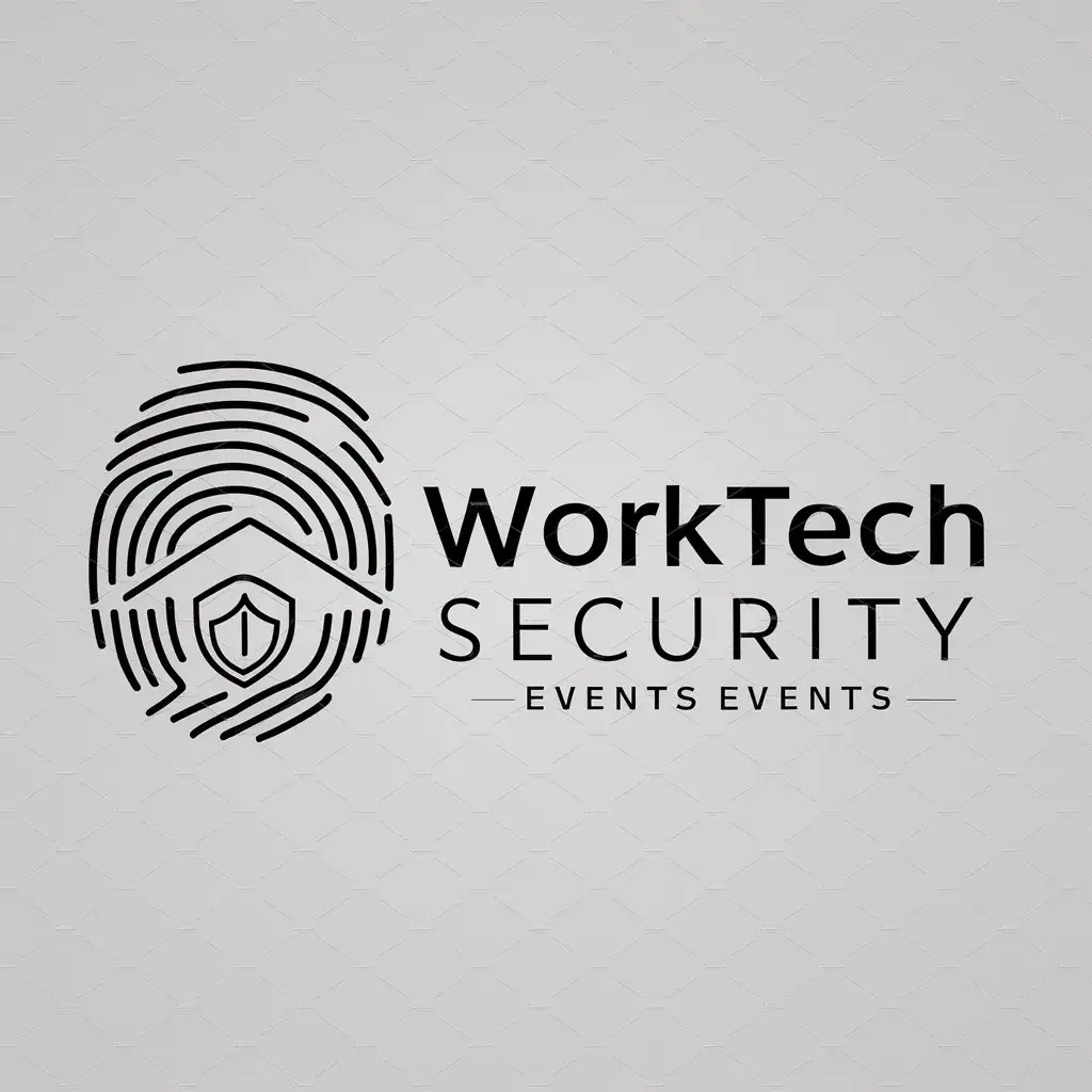 a logo design,with the text "Worktech Security", main symbol:fingerprint that converts into a house and this converts into a shield in a shield all from the same line,Moderate,be used in Events industry,clear background
