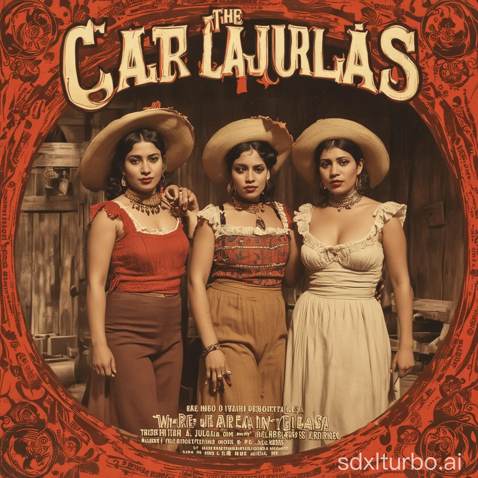 poster of theater cabaret work in a cantina cover of disc of the jilguerillas   two women  Mexican singers