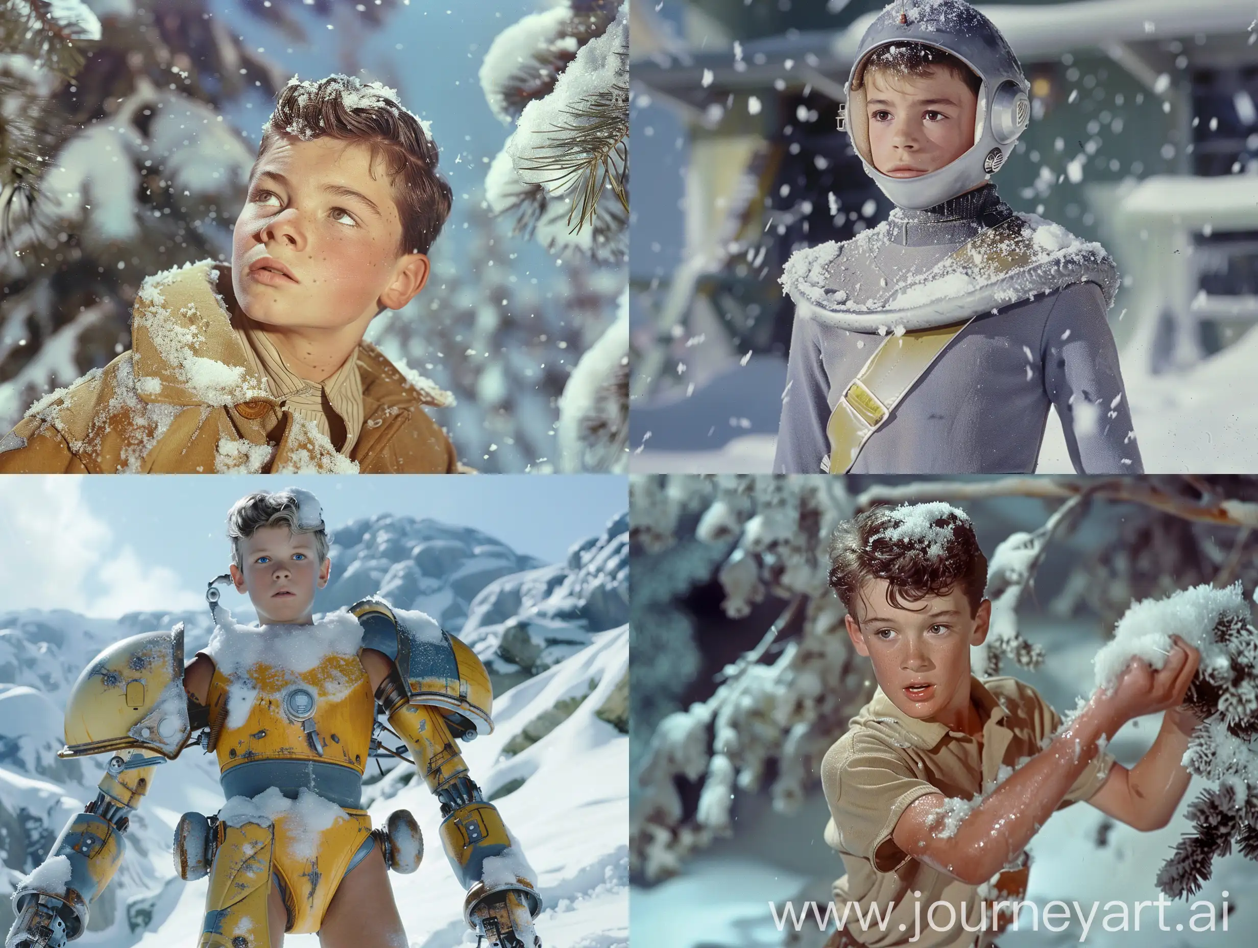 Full body teenager titin with snowy ,realistic ,1950's superpanavision 70 ,colory image