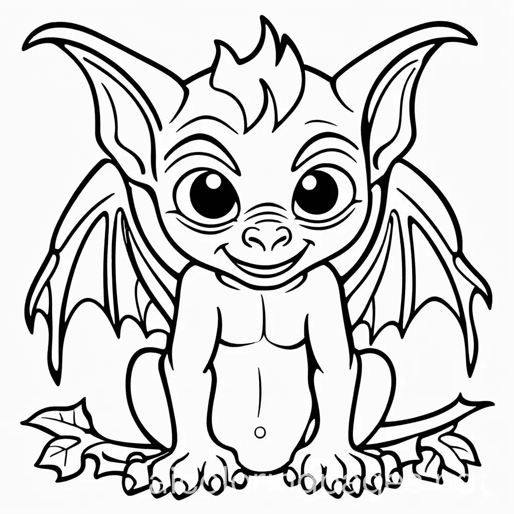 CUTE GARGOYLE, Coloring Page, black and white, line art, white background, Simplicity, Ample White Space. The background of the coloring page is plain white to make it easy for young children to color within the lines. The outlines of all the subjects are easy to distinguish, making it simple for kids to color without too much difficulty