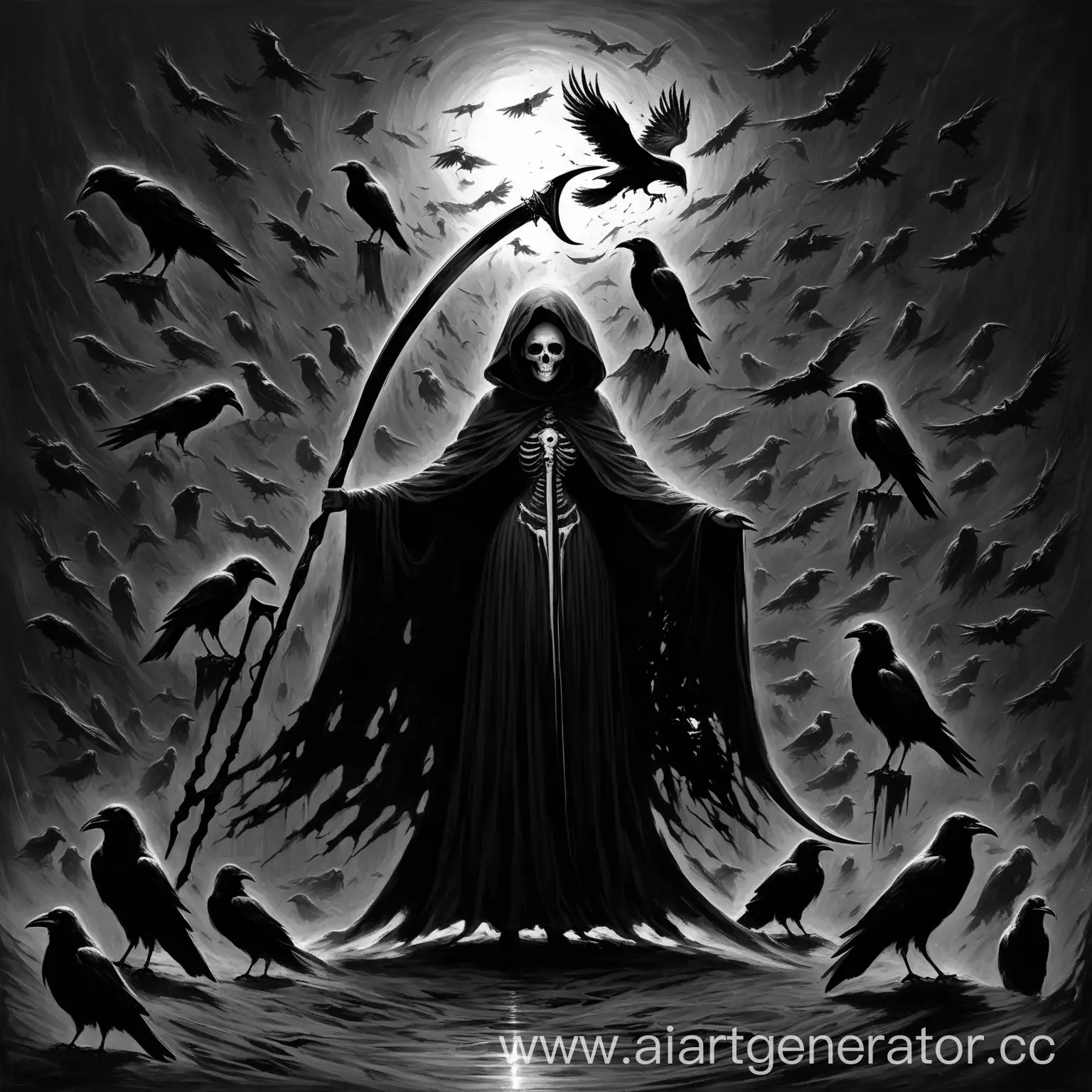 Mysterious-Death-with-Scythe-in-Monochrome-Painting