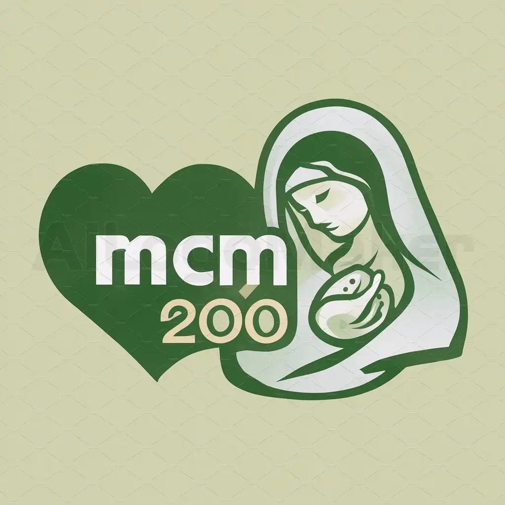 a logo design,with the text "MCM 2001", main symbol:CORAZON AND MOTHER OR VIRGIN  WITH COLOR green,Moderate,clear background