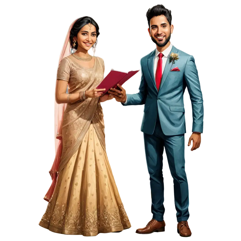 Indian-Wedding-Couple-Caricature-PNG-Expressive-Digital-Art-for-Memorable-Moments