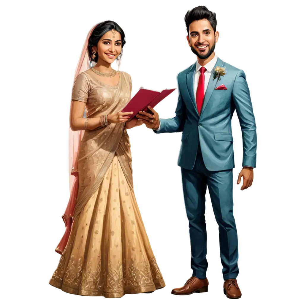 indian wedding couple caricapture