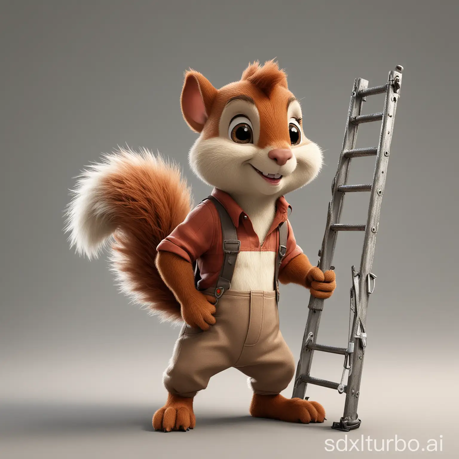create for me a mascot based on a squirrel that carries scaffoldings, tools or ladders (at choice). it should resemble the characters of Chip 'n' Dale from Disney but with clothes