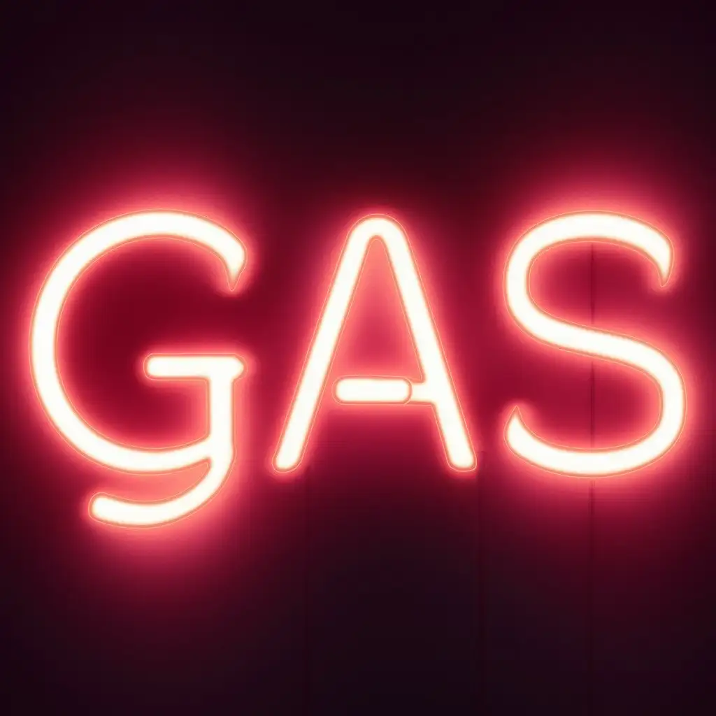 Genera el texto 'GAS' con efecto neon en un tono rojizo
