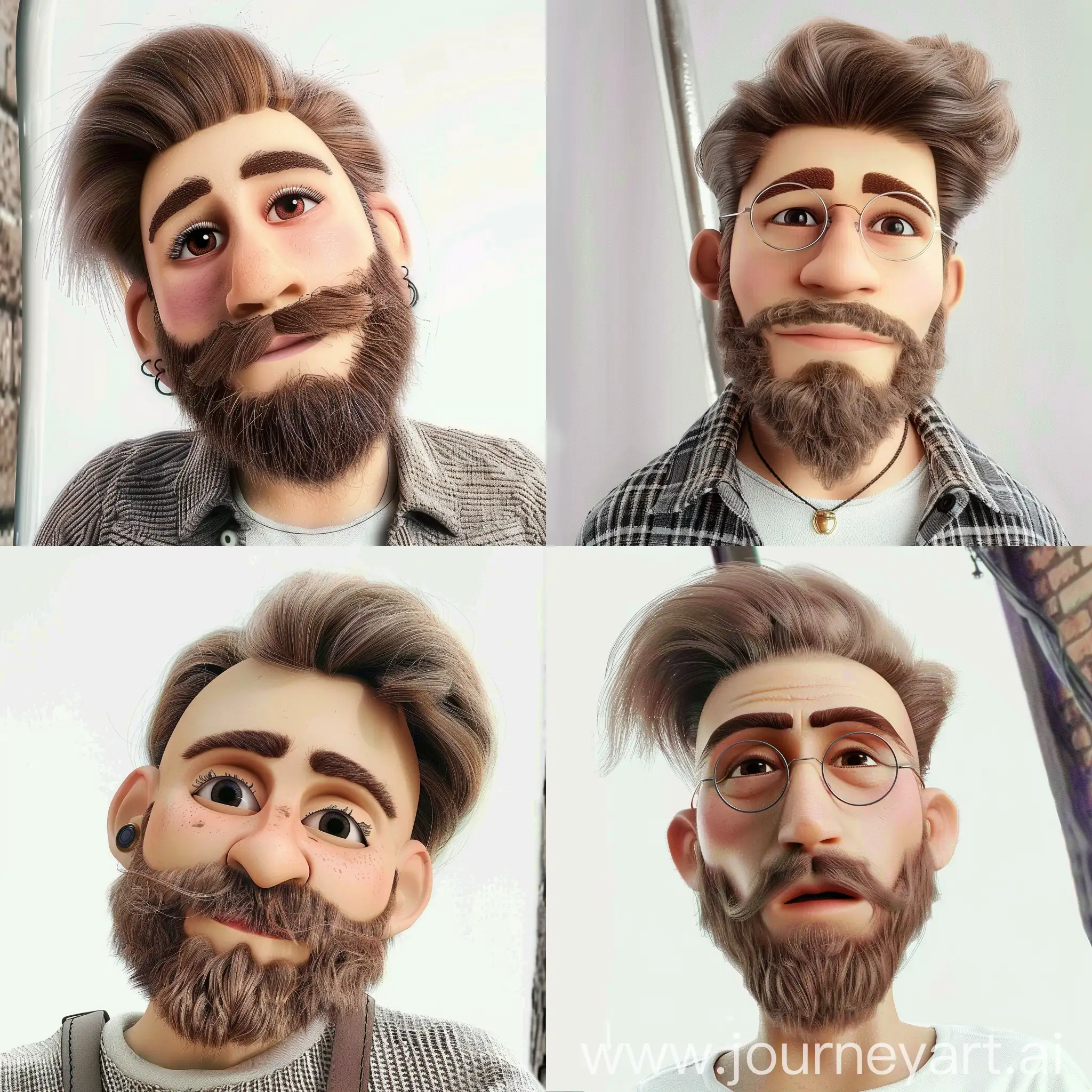 Happy 20 YEAR OLD BALD WHITE MAN WITH BEARD as a muppet style plush cloth style, Pixar fur, vray renderer, puppet FLUFF style, puppet brown hair, puppet eyes, white background 