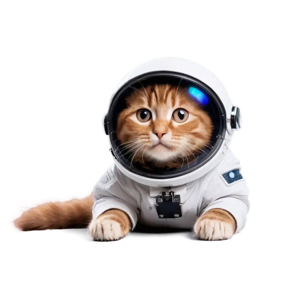 Cute astronaut cat in black space with lights on helmet