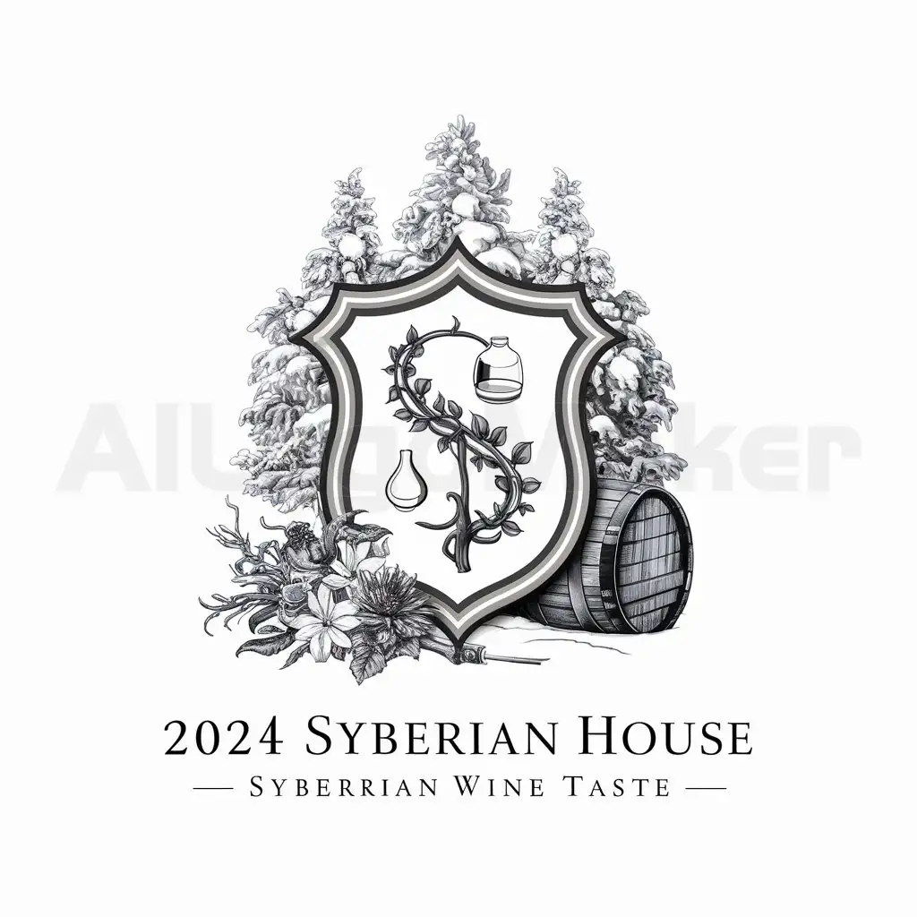 LOGO-Design-For-2024-Syberian-House-Crafted-Red-Wine-Essence-in-a-Vineyard-Setting