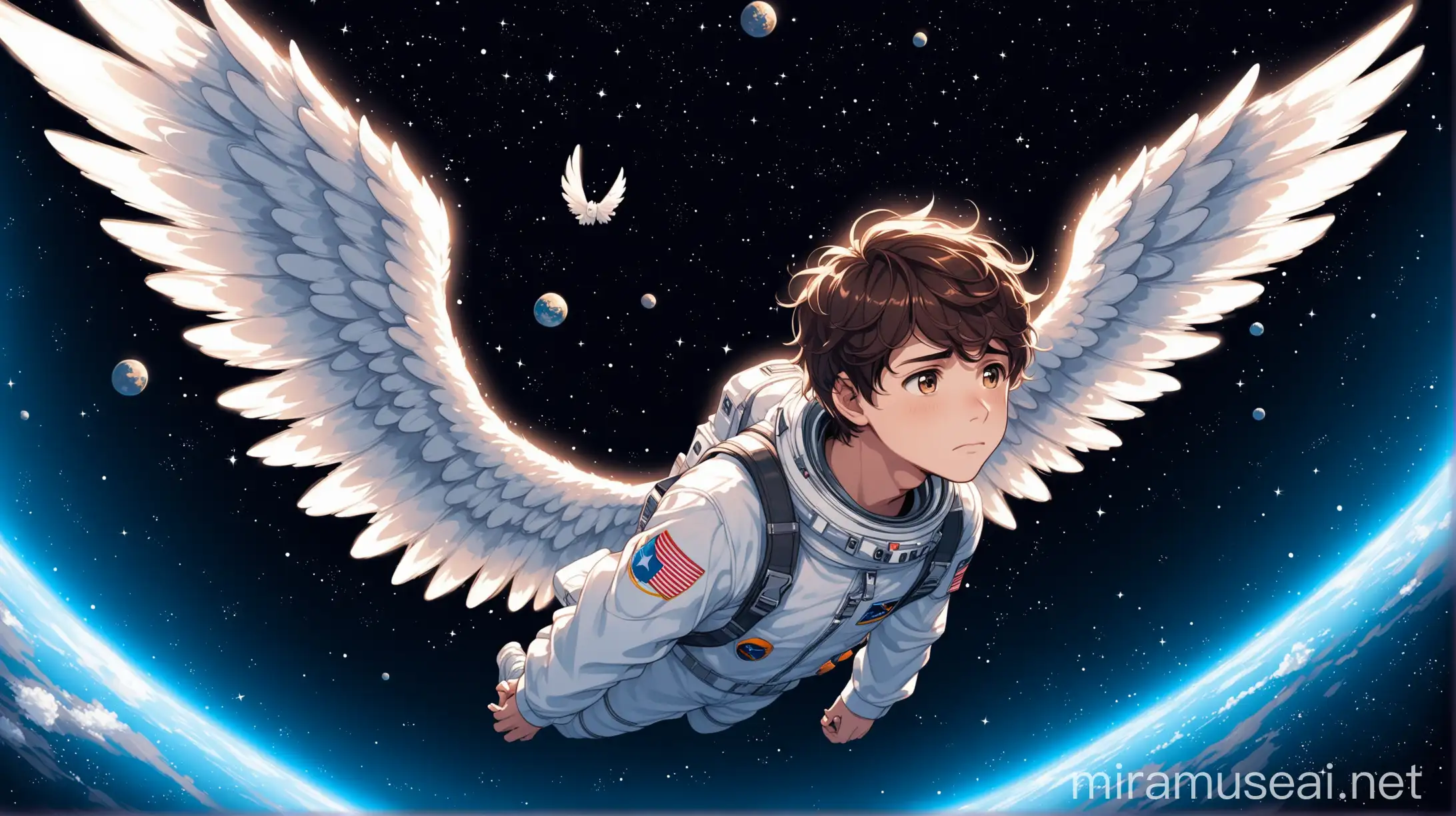 Lonely Teenage Angel Falling in the Vast Expanse of Space