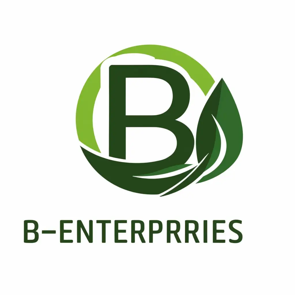 a logo design,with the text "B-ENTERPRISES", main symbol:generate a green leaf logo inside a circle with b letter,Moderate,clear background