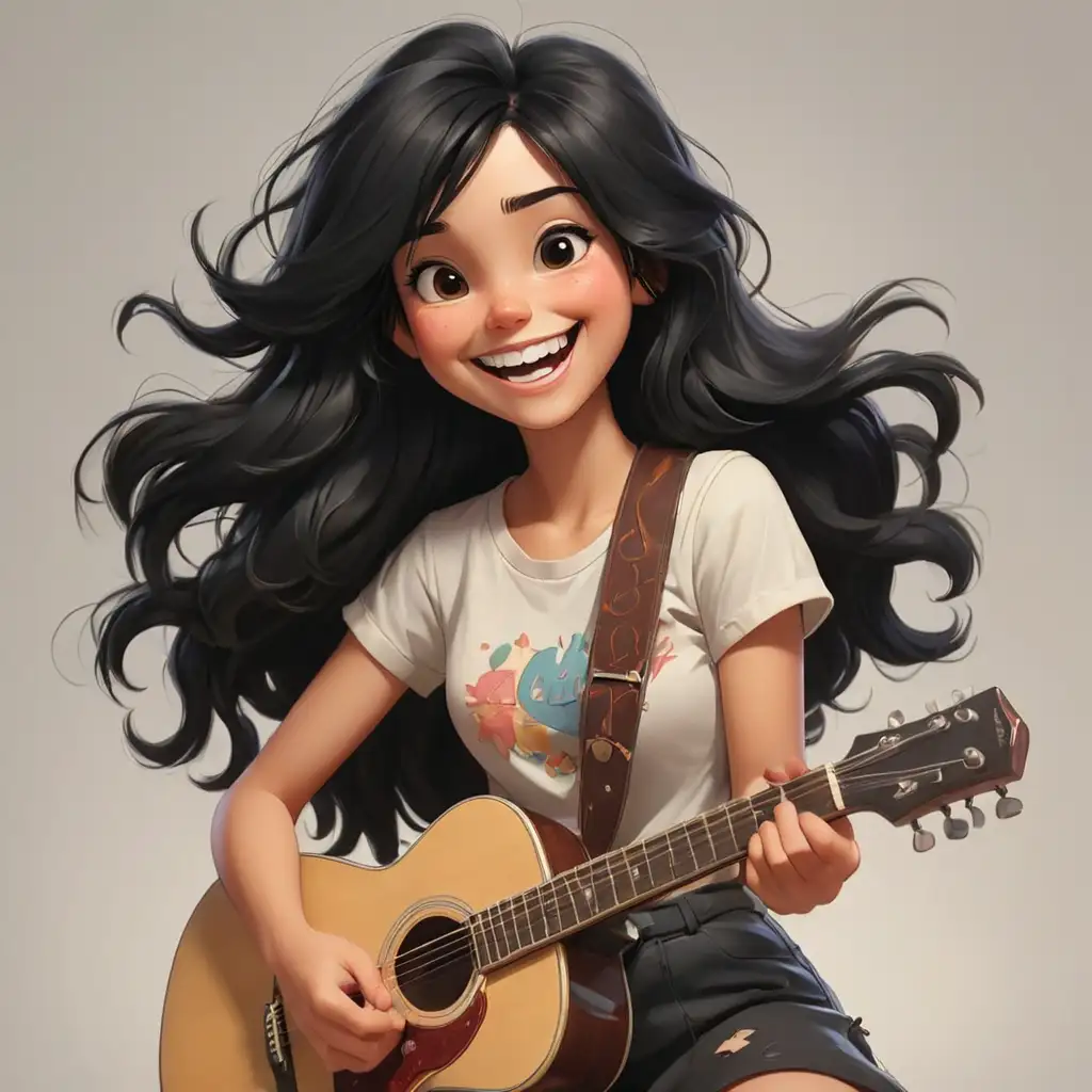 Joyful Girl Playing Guitar