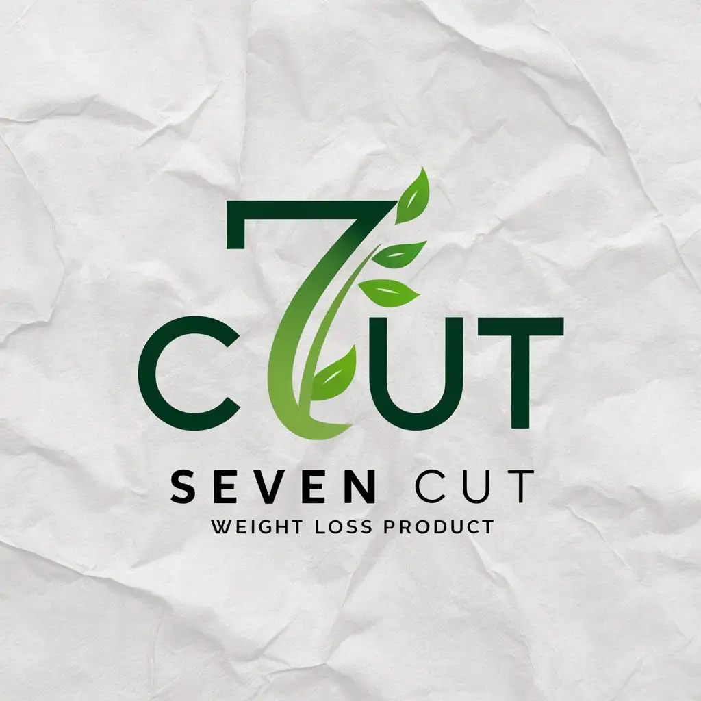a logo design,with the text "Seven Cut", main symbol:a logo design, with the text '7 Cut', main symbol: a plant Green leave in the shape of the Letters '7Cut' against a white background,Moderate,clear background, It is a weight loss Product logo,Moderate,be used in Others industry,clear background
