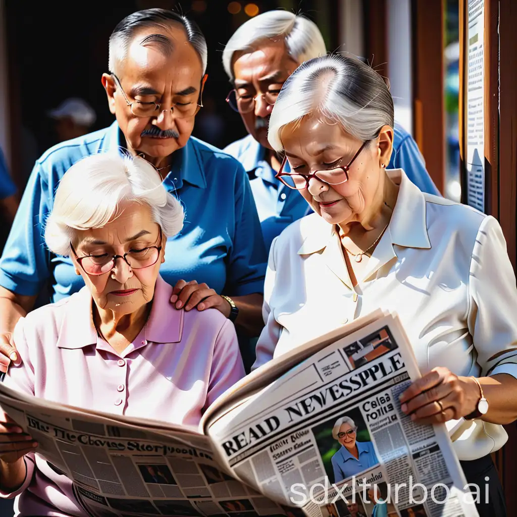 Elderly people read newspapers