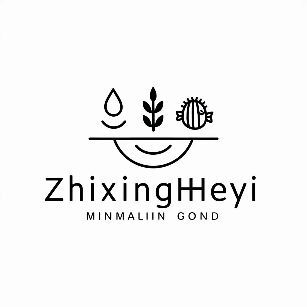 a logo design,with the text "ZhiXingHeYi", main symbol:water/millet/ball cactus/fish,Minimalistic,be used in Others industry,clear background