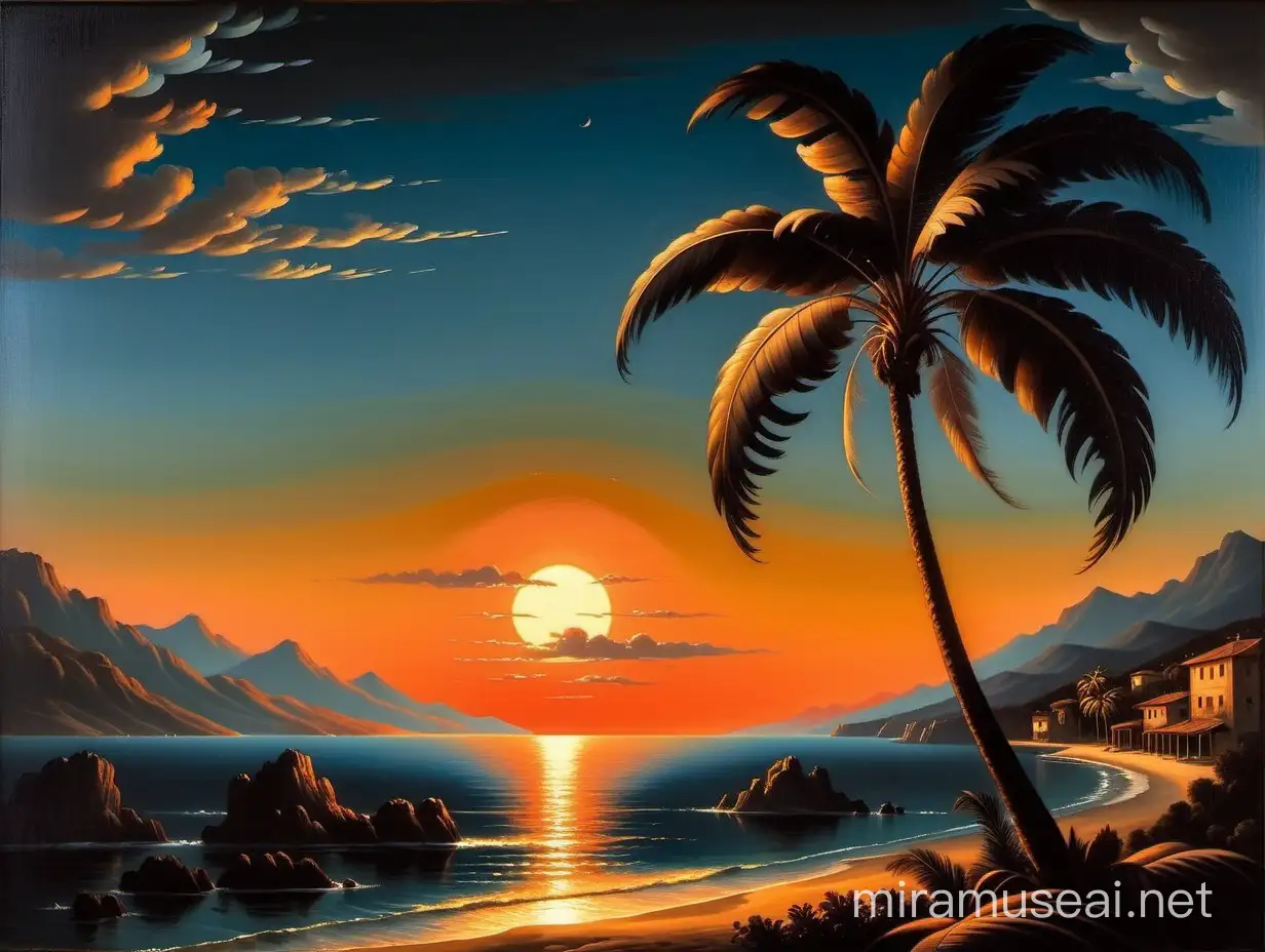 Tranquil Sunset Over Pacific Island with Caravaggios Touch