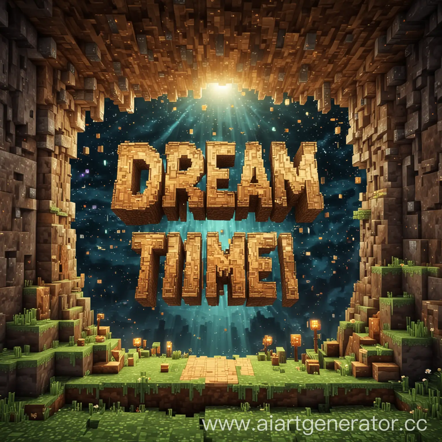 Minecraft-Style-Background-with-DREAM-Time-Inscription