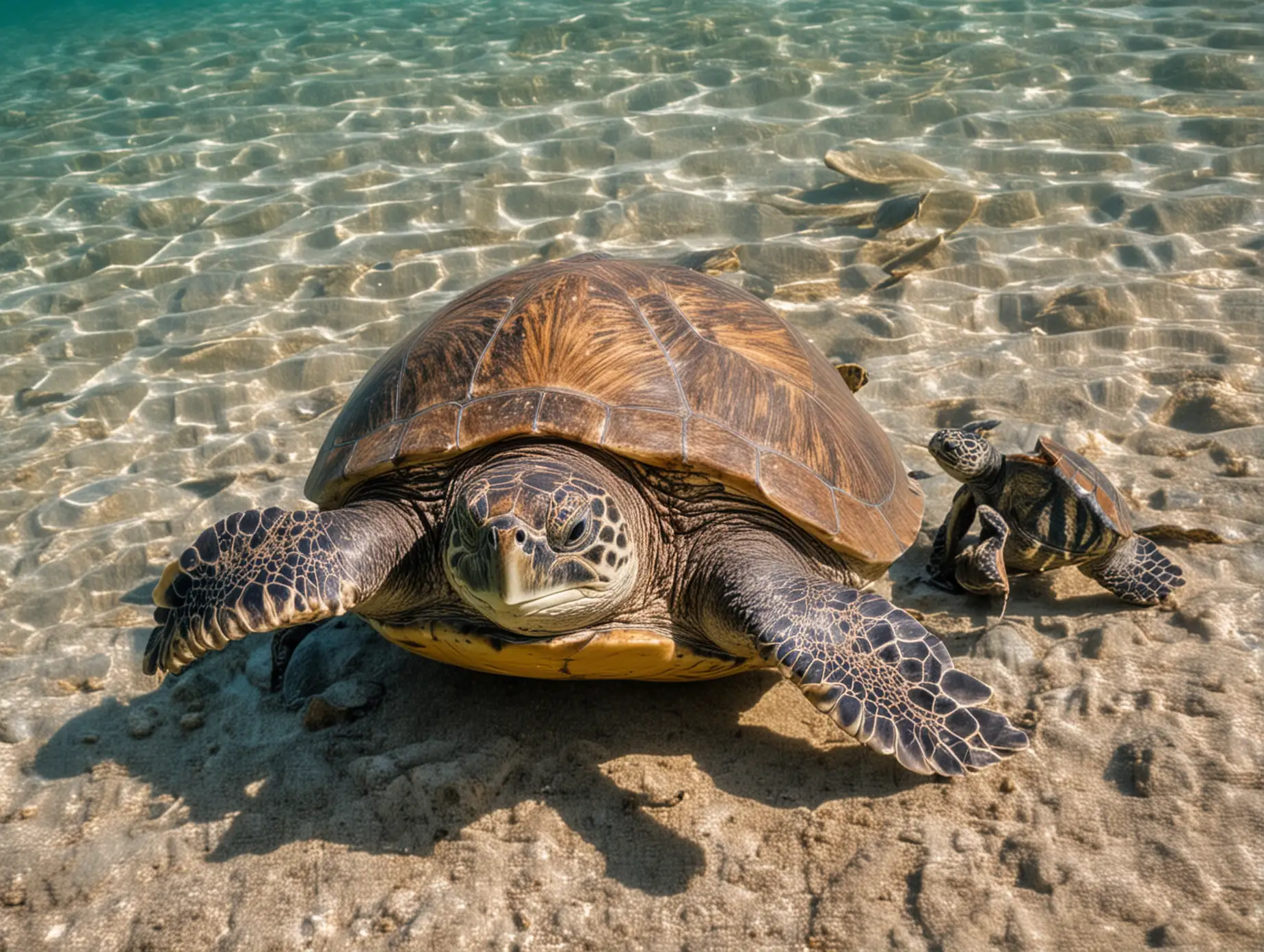 Playful Sea Turtle Among Its Fellow Turtles