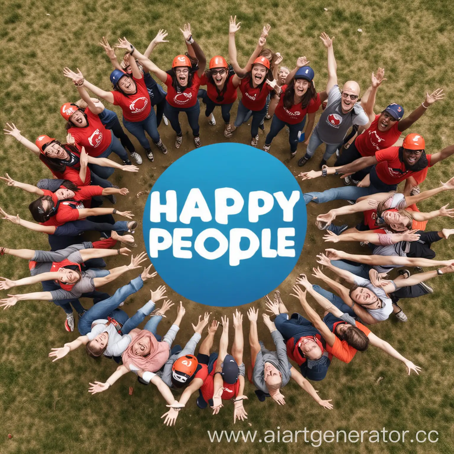happy people, team  building, with our logo