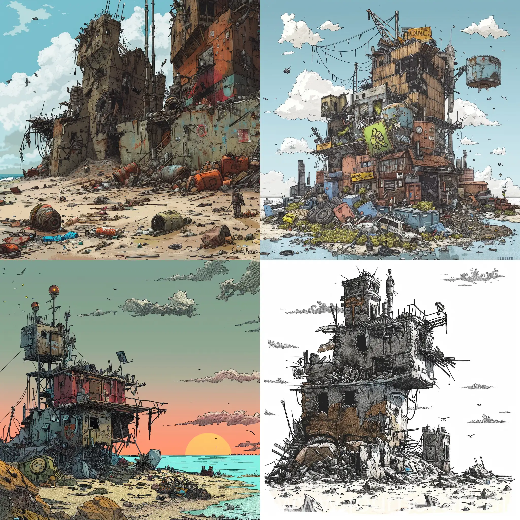 Salvagepunk-Raiders-on-Trash-Island-PostApocalyptic-Comic-Drawing