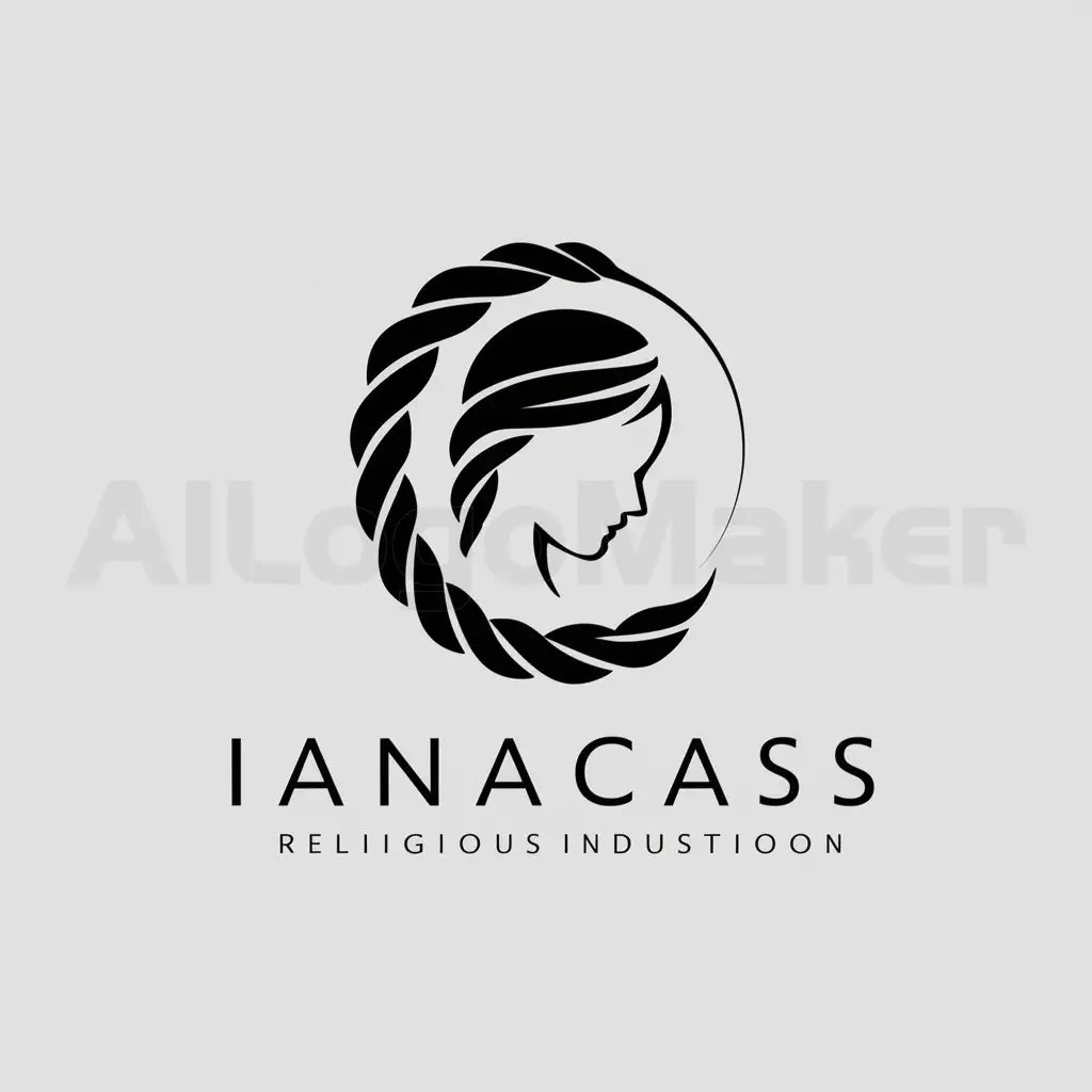 a logo design,with the text "IANACASS", main symbol:Graphic pic. Not realistic. A profile of a woman. Her long, luxurious braid extends gracefully from her head, flowing in a continuous and natural curve. The braid artfully forms a perfect circle around her head.,Minimalistic,be used in Religious industry,clear background