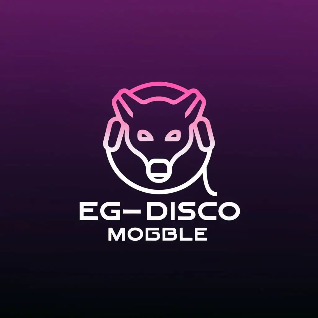 a logo design,with the text "EG disco mobile", main symbol:a wolf wearing headphones and it's a dj then the background has two speakers,Moderate,be used in Internet industry,clear background