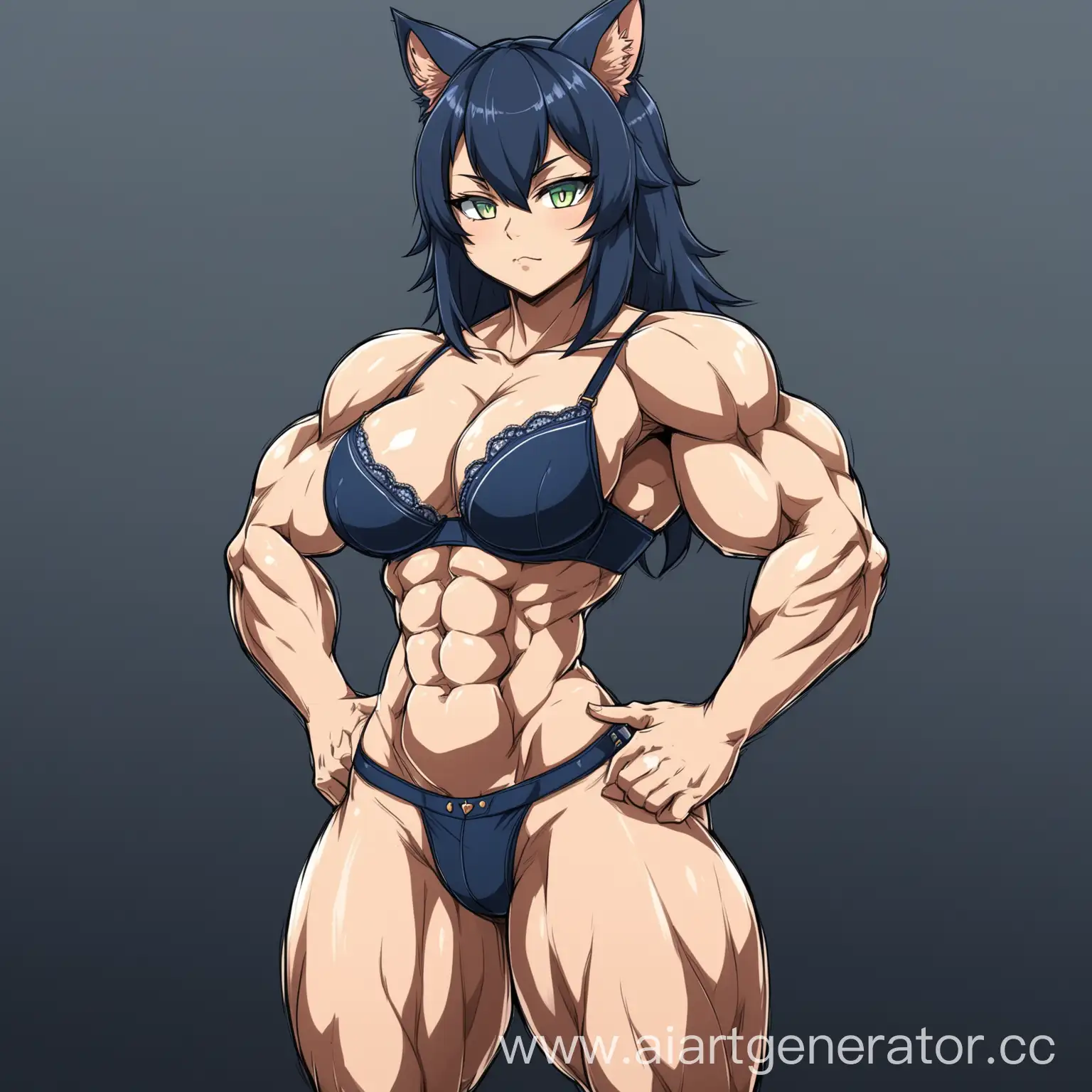 Muscular-Thighs-Catgirl-Anime-Art-Strong-Thighs-in-Thighhighs-and-Bra