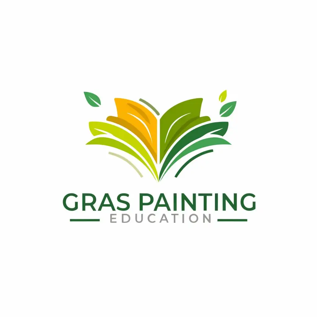 a logo design,with the text "Grass Painting Education", main symbol:Books, green, green leaves, seedlings, clean, growth,Minimalistic,be used in Education industry,clear background