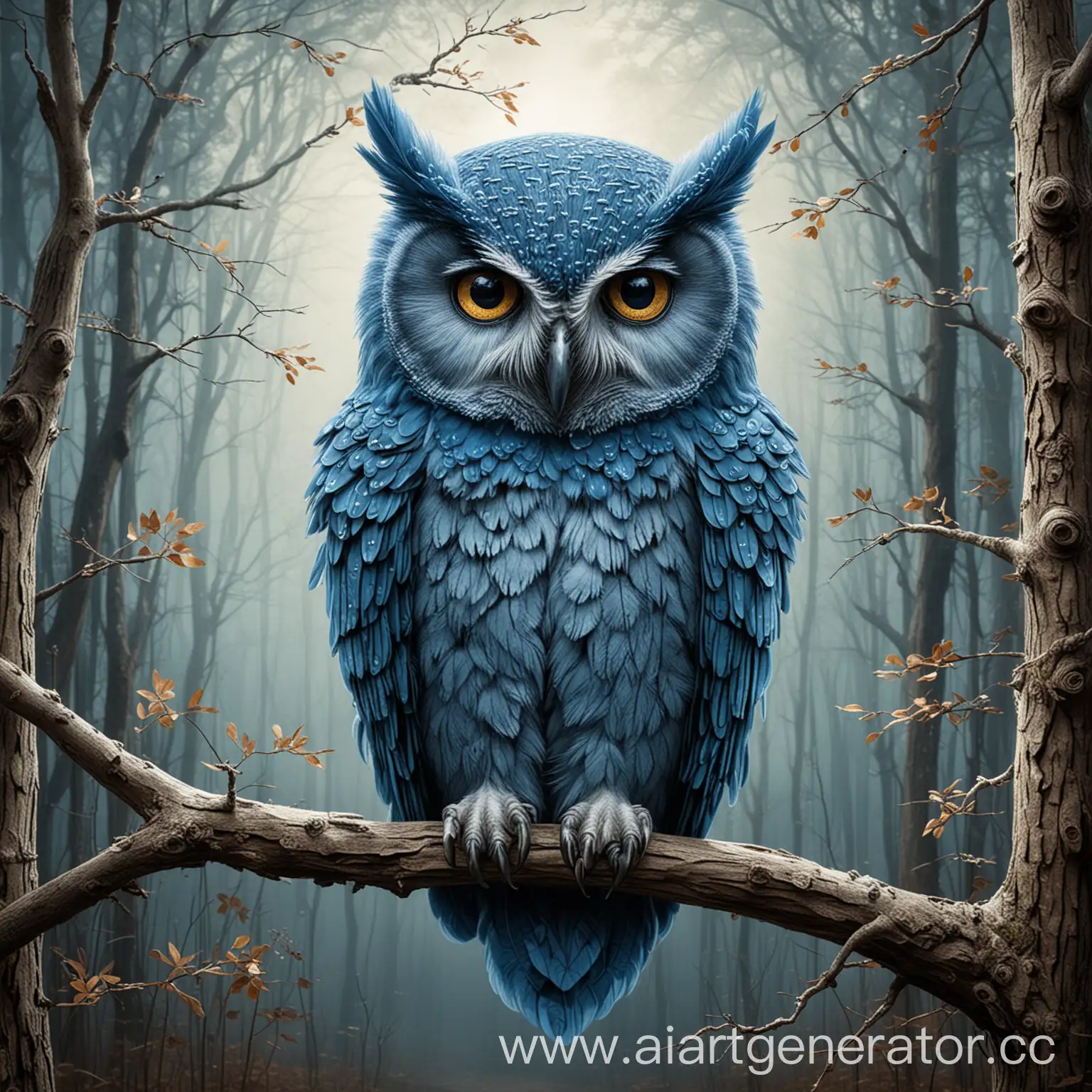 Majestic-Blue-Owl-Perched-on-Tree-Branch