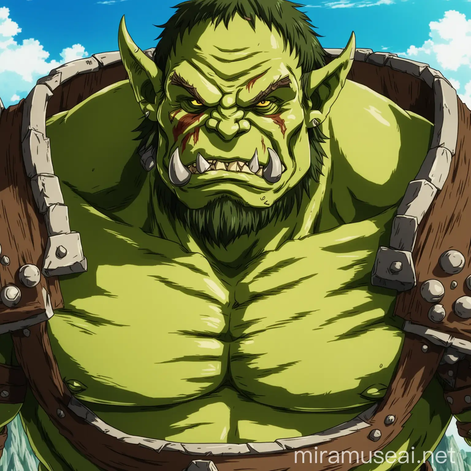 Anime Orc Buccaneer with Pirate Ship Background