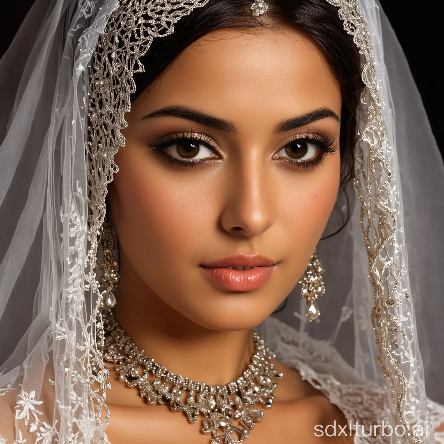 a close up of a woman wearing a veil and a necklace, Arabian beauty, beautiful Arab woman, middle eastern skin, gorgeous Latina face, beautiful Mexican woman, gorgeous woman, tanned Ameera al Taweel, beautiful Iranian woman, photo of a beautiful woman, beautiful tan Mexican woman, gorgeous beautiful woman, Arabian princess, very beautiful woman, beautiful woman, traditional beauty