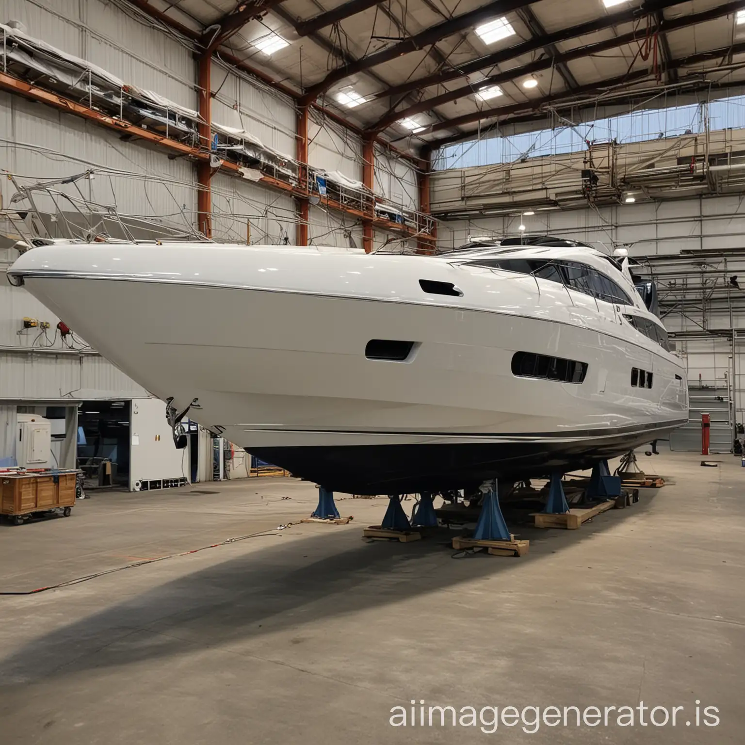 yacht hull parked at hangar
