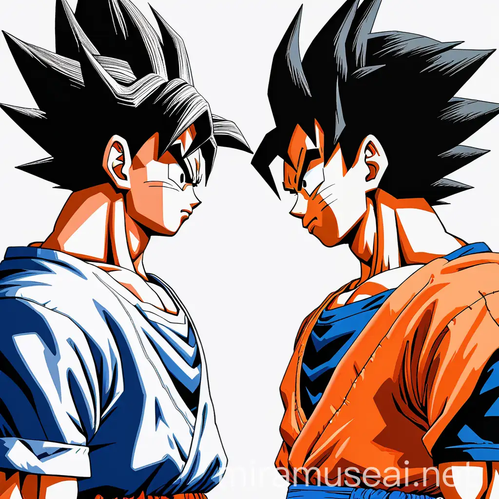 hyper-realistic, photo-realistic, 2 goku looking each other