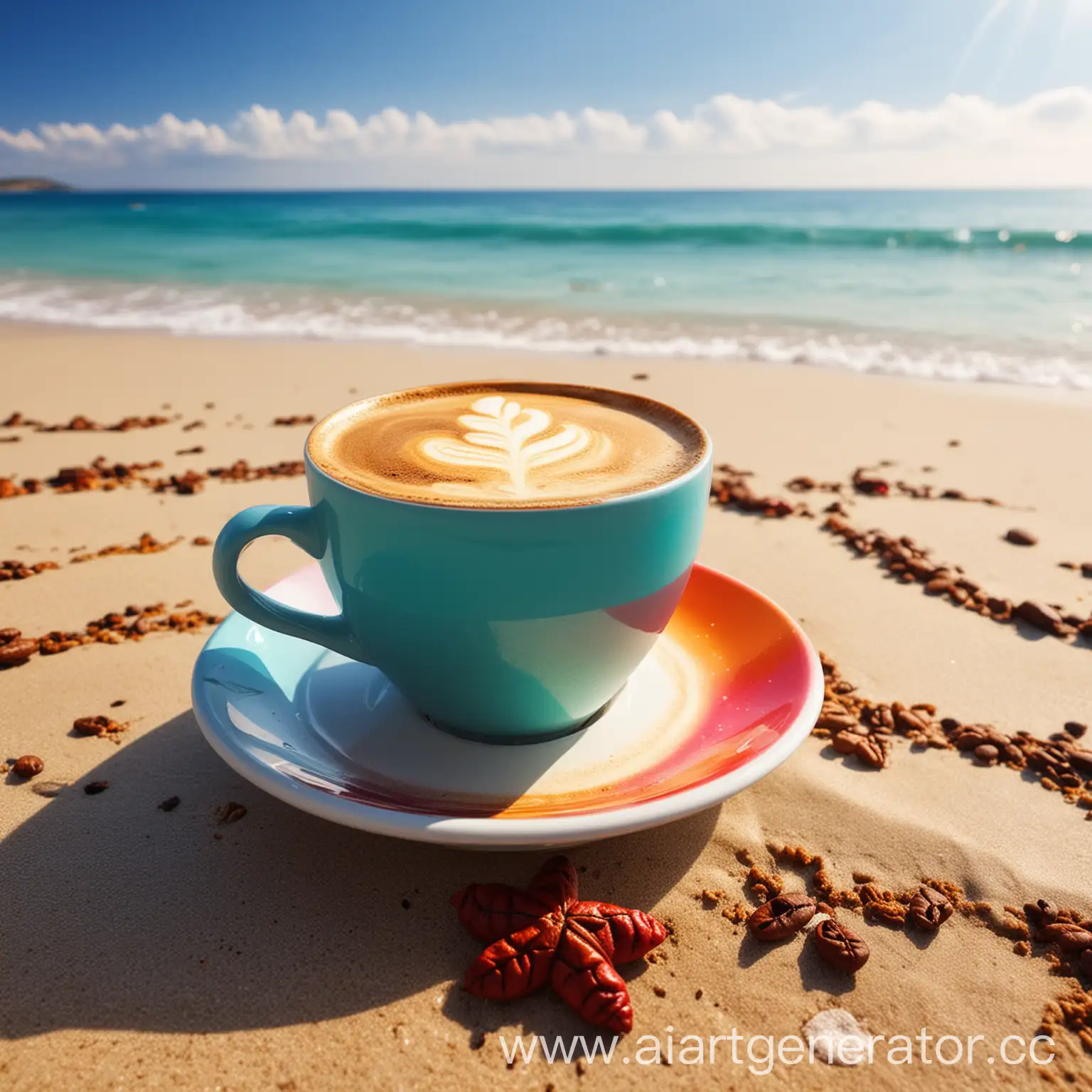 кофе на пляже, светлая и яркая картинка