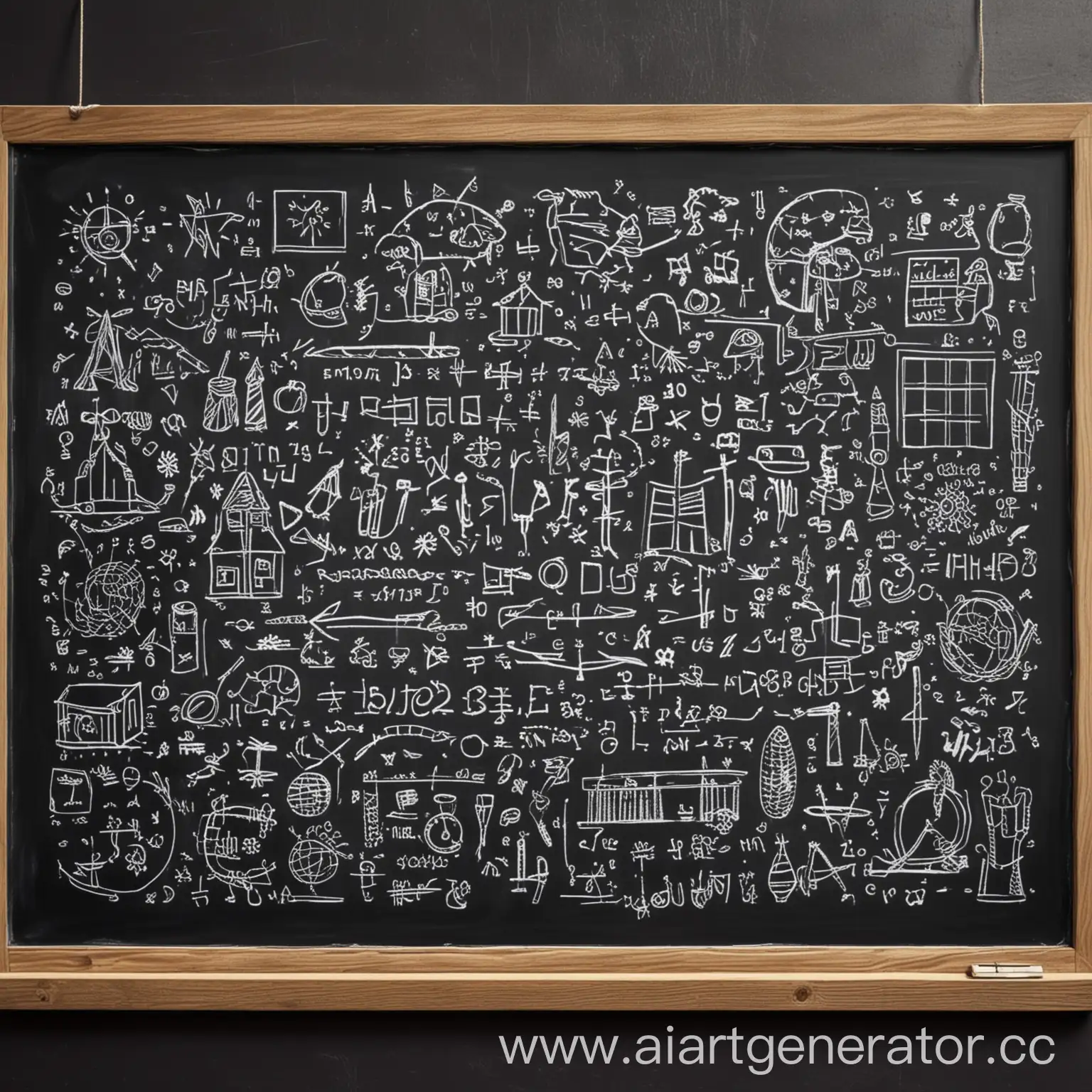 Chalkboard with light school drawings on mathematics