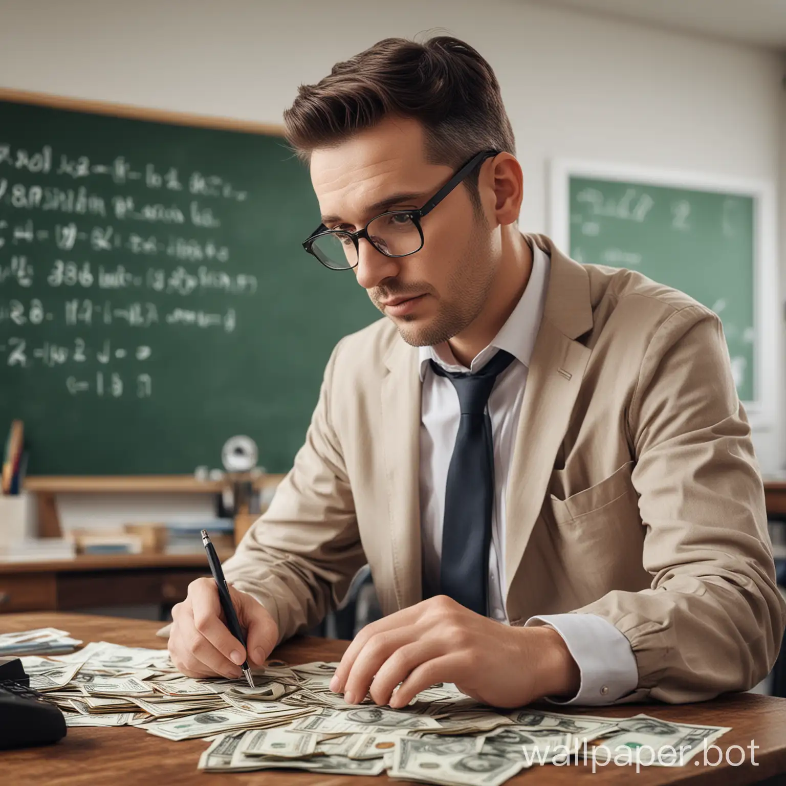 ai generated adult boy learning in his classroom little money on the desk ai generated free photo