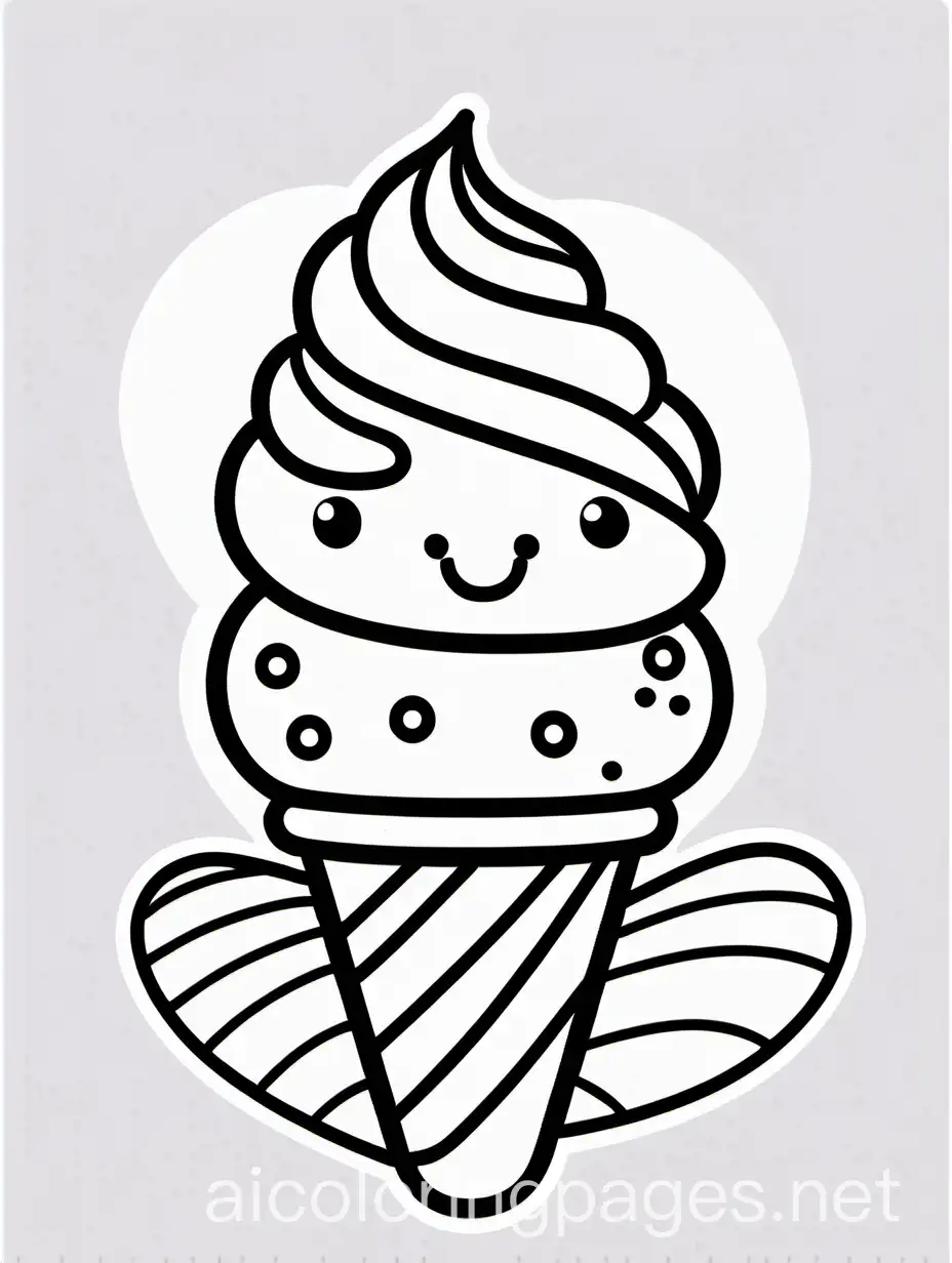 Baby eating, kawaii ice cream, coloring page, black and white, line art, white background, simplicity, wide white space. The background of the coloring page is plain white to make it easier for young children to color within the lines. The outlines of all the themes are easy to distinguish, making it easy for children to color them without much difficulty, Coloring Page, black and white, line art, white background, Simplicity, Ample White Space. The background of the coloring page is plain white to make it easy for young children to color within the lines. The outlines of all the subjects are easy to distinguish, making it simple for kids to color without too much difficulty