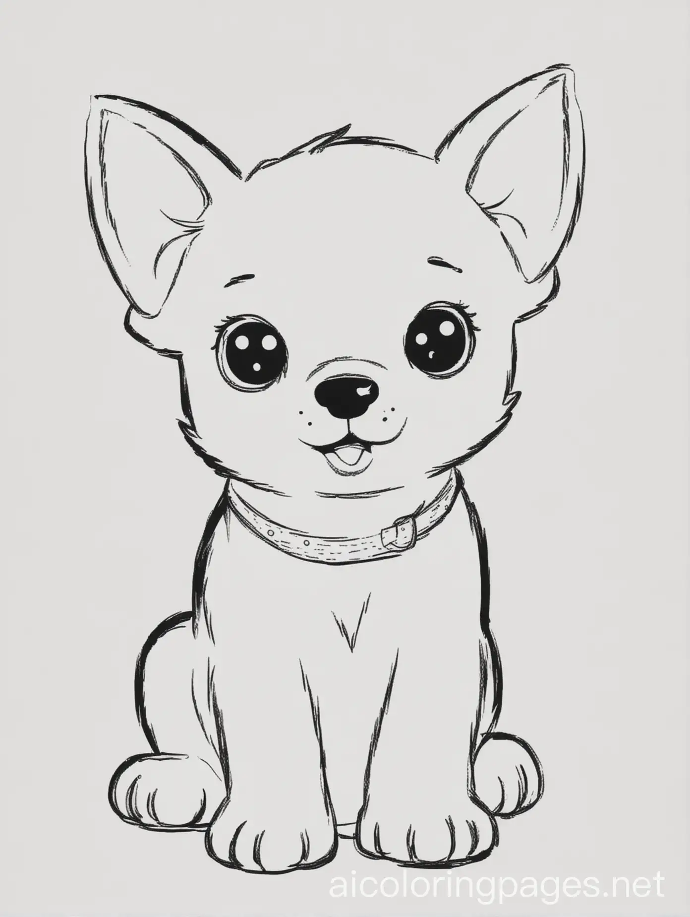 Cute dog, Coloring Page, black and white, line art, white background, Simplicity, Ample White Space. The background of the coloring page is plain white to make it easy for young children to color within the lines. The outlines of all the subjects are easy to distinguish, making it simple for kids to color without too much difficulty