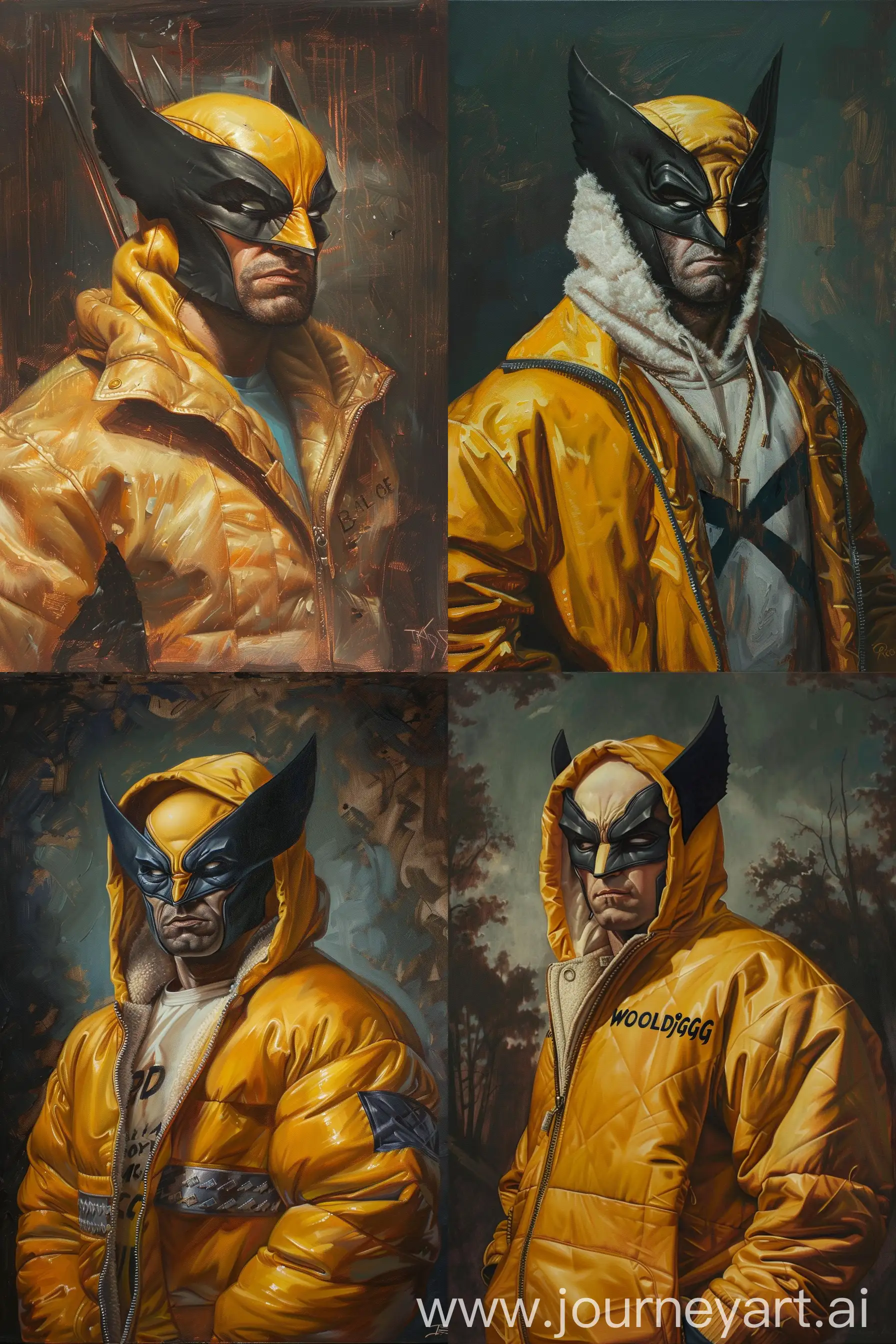 An Oil painting of Wolverine, wearing hypebeast - style Balenciaga streetwear, style of Michelangelo --ar 2:3 